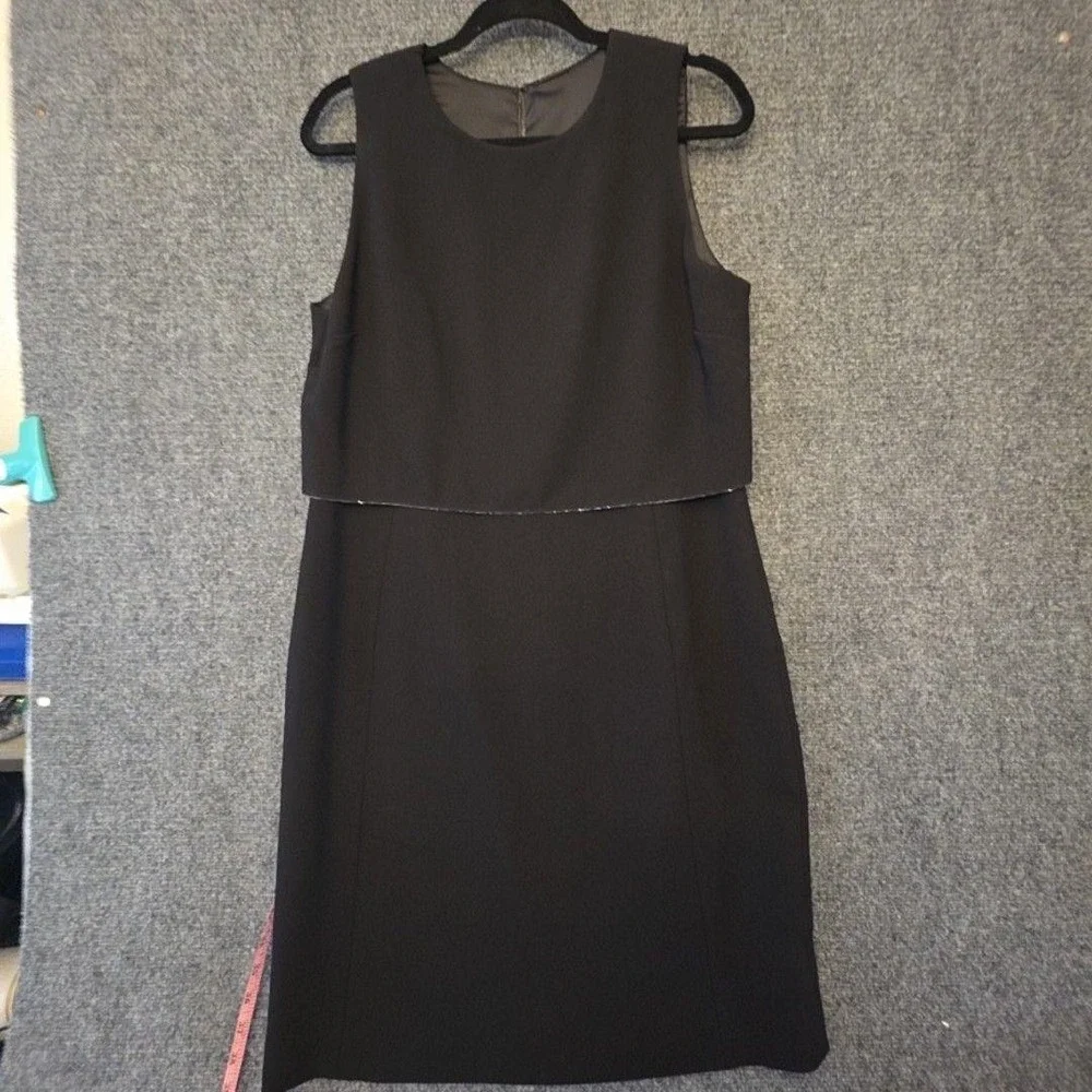 Elie Tahari Dress Womens Medium Black Layered Sheath Knee Length Sculpted